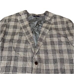 Brooks Brothers 1818 Madison Full Canvas Gray Plaid Silk Linen Wool Men's‎ 46L